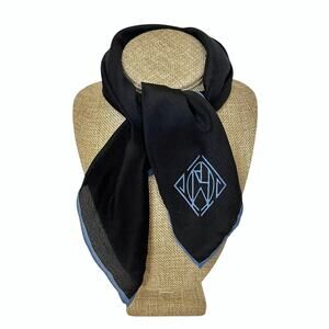 RARE Ralph Lauren Vintage Logo Navy Blue Silk Neckerchief Scarf Pocket Square